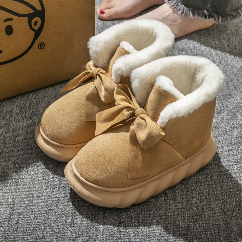 Bottines cocooning fourrées à nœud – semelle épaisse