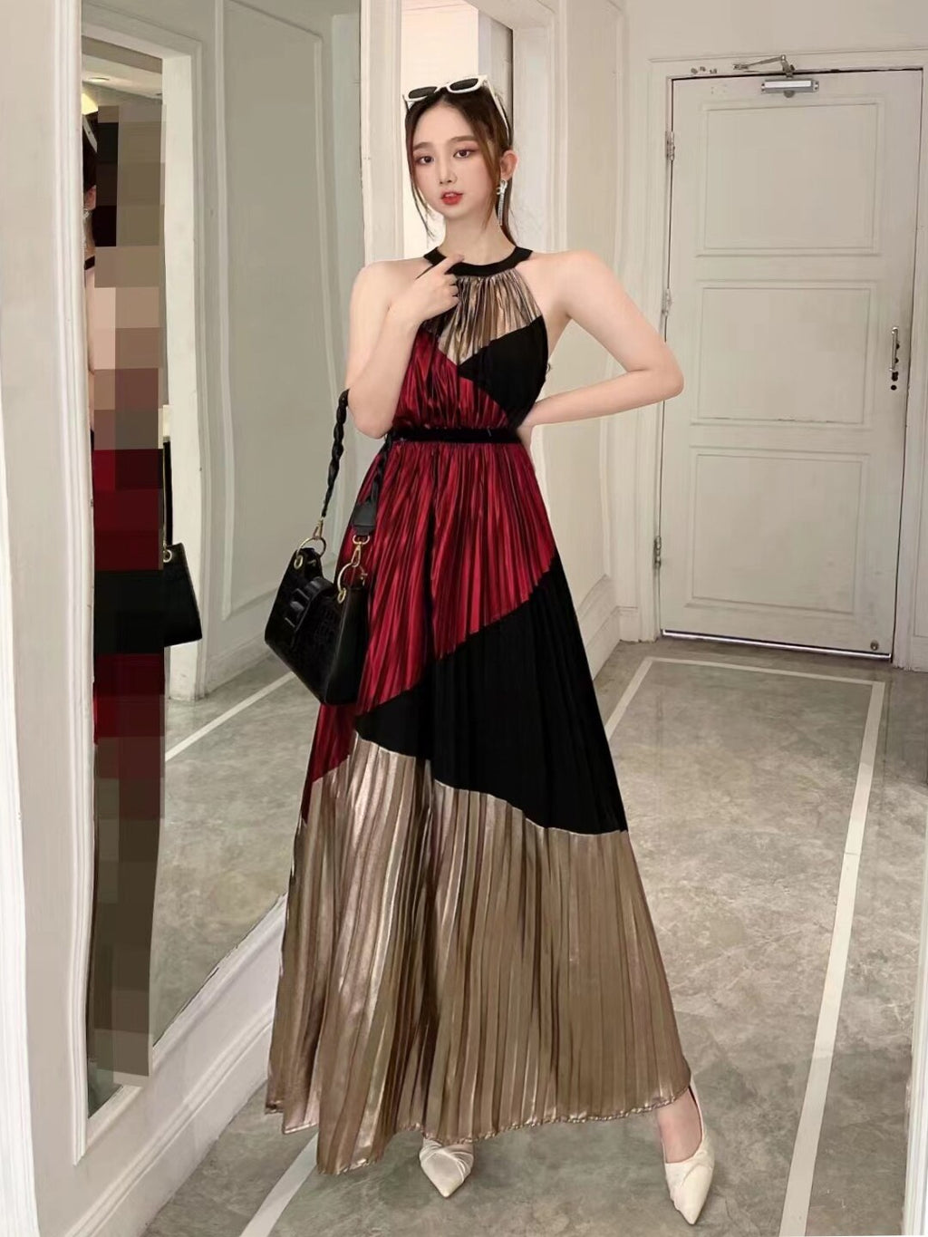 Robe longue plissée bohème rouge & noire – Gypsy Witch