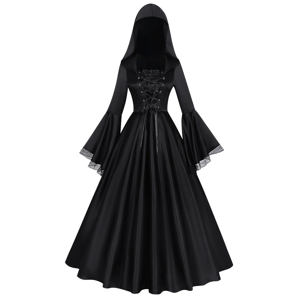 🖤 Robe Nocturne à Capuche – Satin Noir