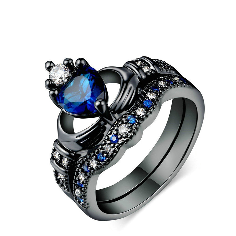 Serment des Glaces – Bagues de Couple Noires & Zircon Bleu