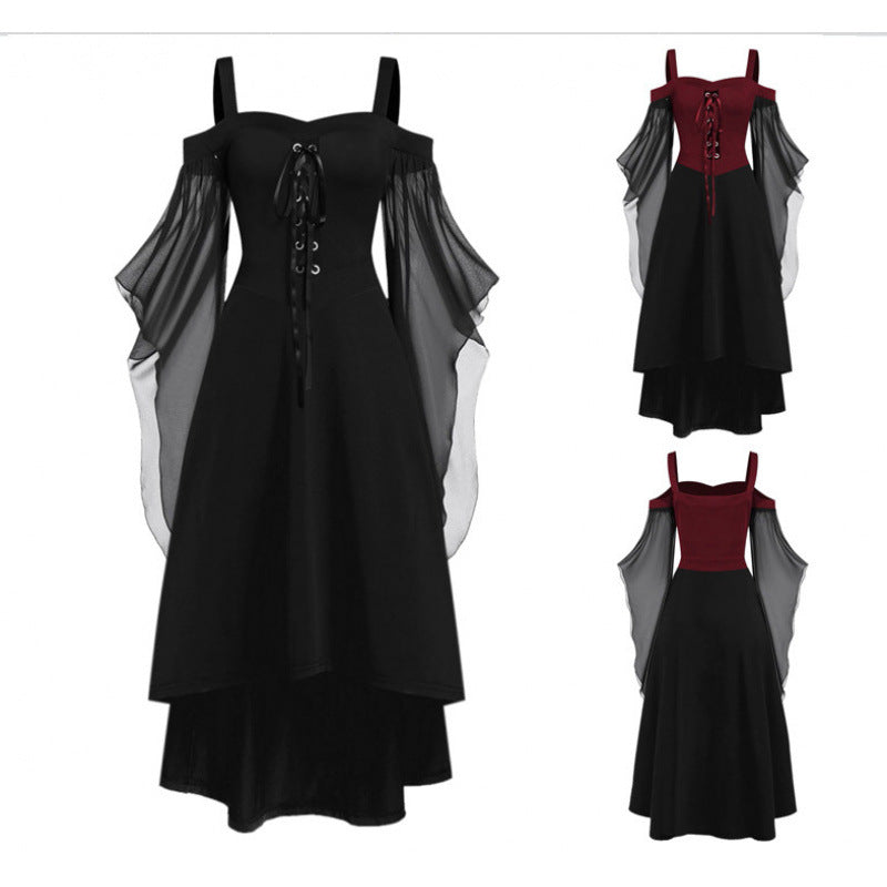 Robe Sorcière Gothique à Laçage & Manches Voilées