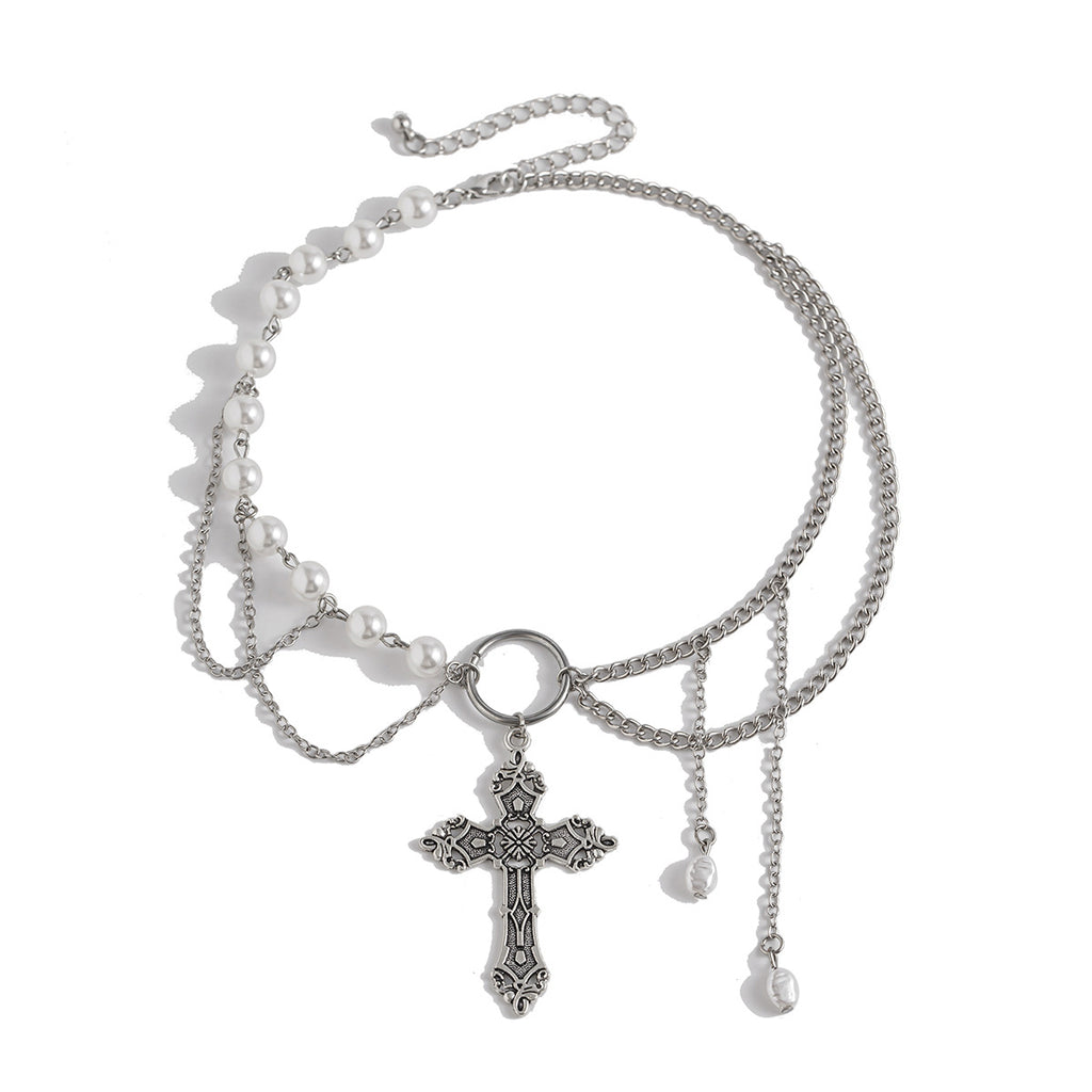 La Croix des Noces Gelées — Collier Gothique à Perles & Chaînes