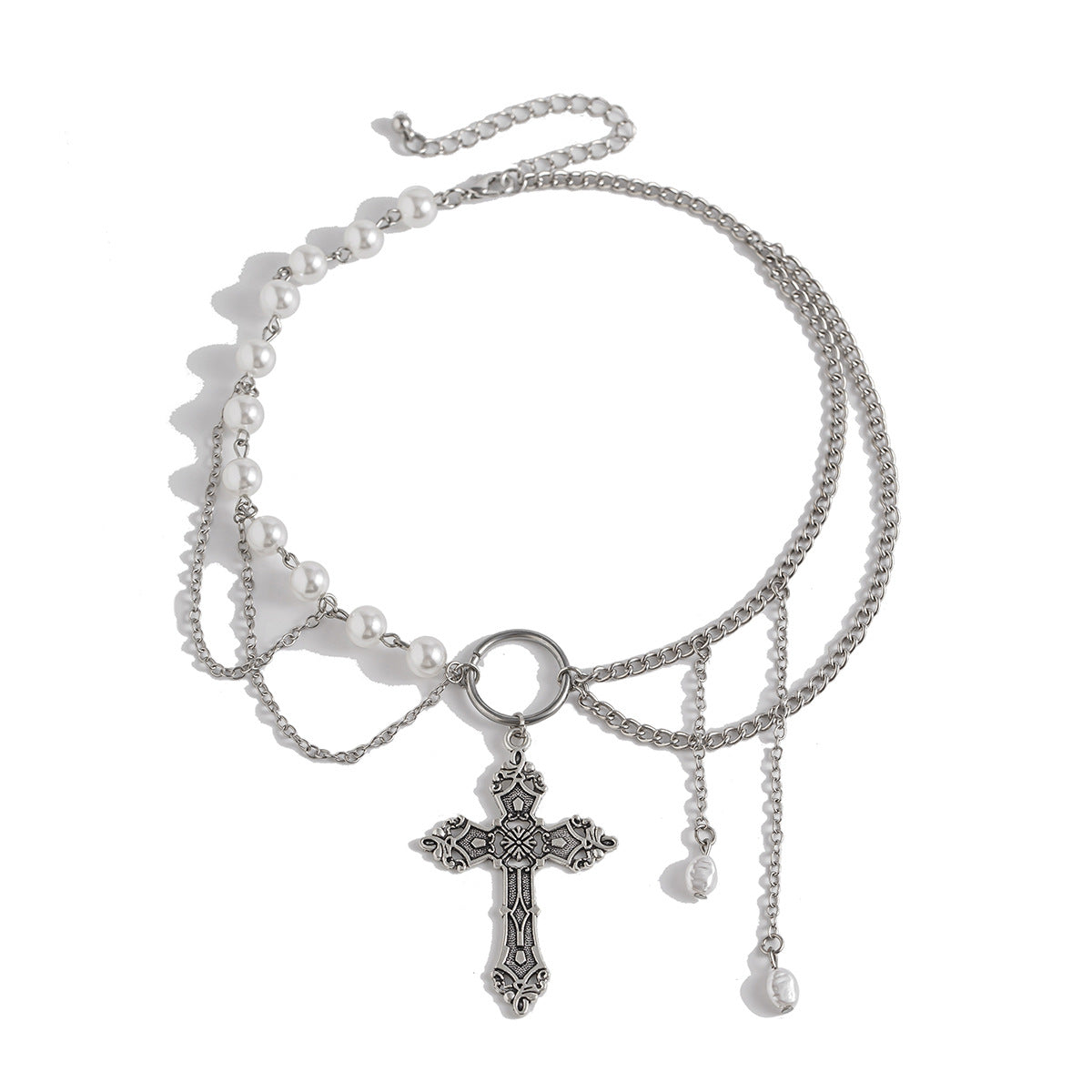 La Croix des Noces Gelées — Collier Gothique à Perles & Chaînes