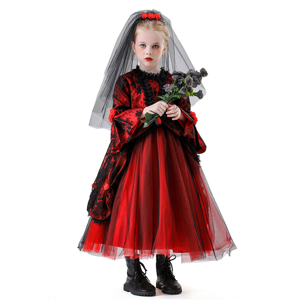 Petite Mariée Écarlate – Robe Gothique Enfant