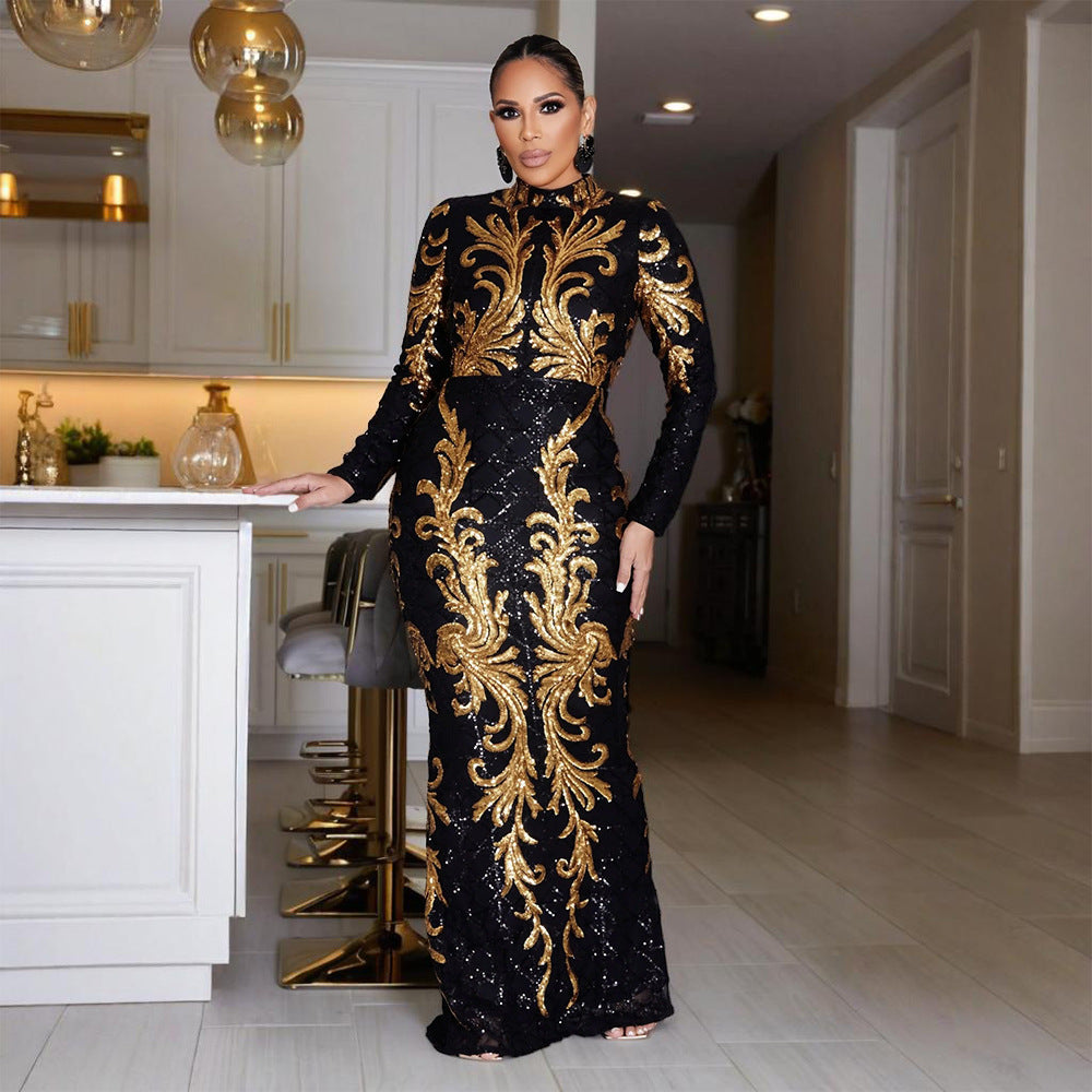 Robe Vaudou Baroque Noire & Or – Prêtresse de Minuit