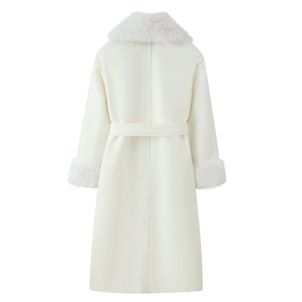 Manteau Impérial d’Hiver – Long Col Fourrure & Taille Ceinturée