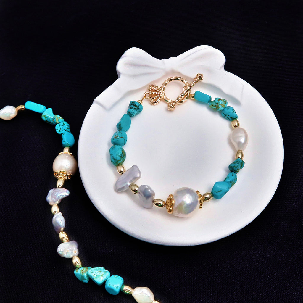 Trésor des Profondeurs – Parure Turquoise & Perles Baroques