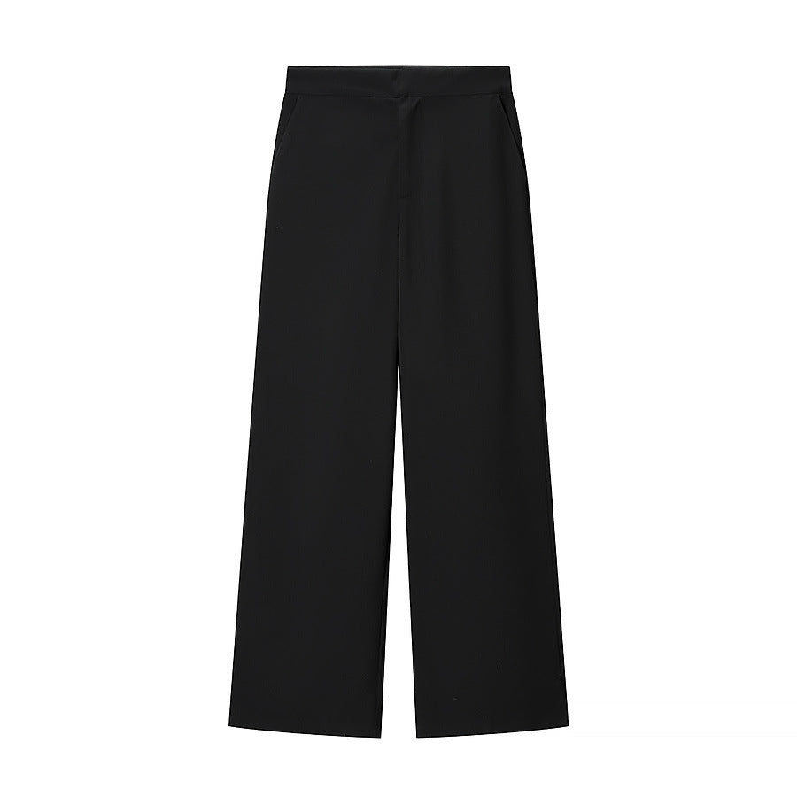 Ensemble Tailleur Noir à Plumes – Blazer & Pantalon Taille Haute