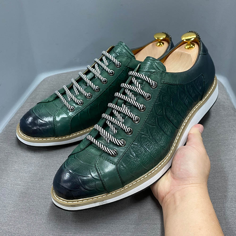 Derbies Crocodile Homme – Cuir Noir & Vert Sombre.