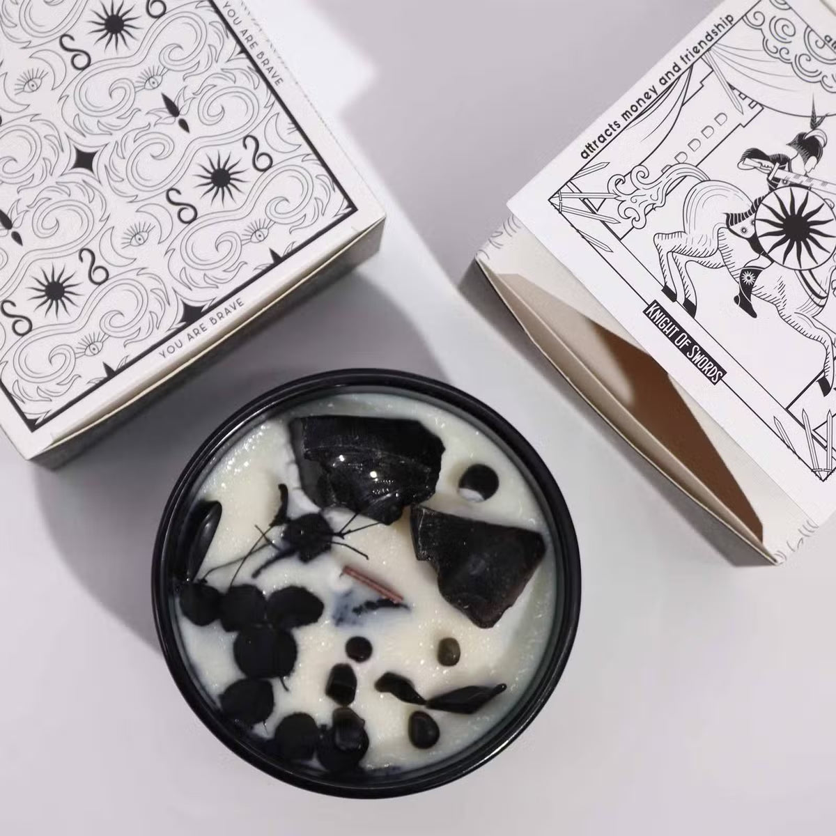 The King of Swords – Gothic Floral Candle & Black Obsidian Crystal