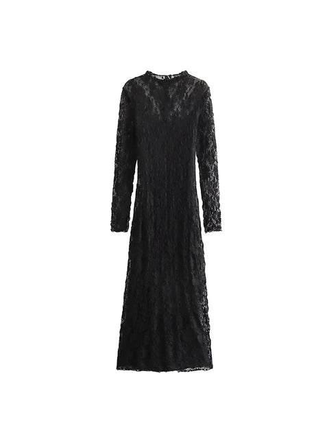 Le Serment de l’Ange Déchu — Robe Longue Noire en Dentelle