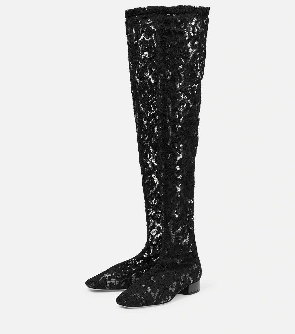Bottes Hautes en Dentelle Noire – Ombre de Salem