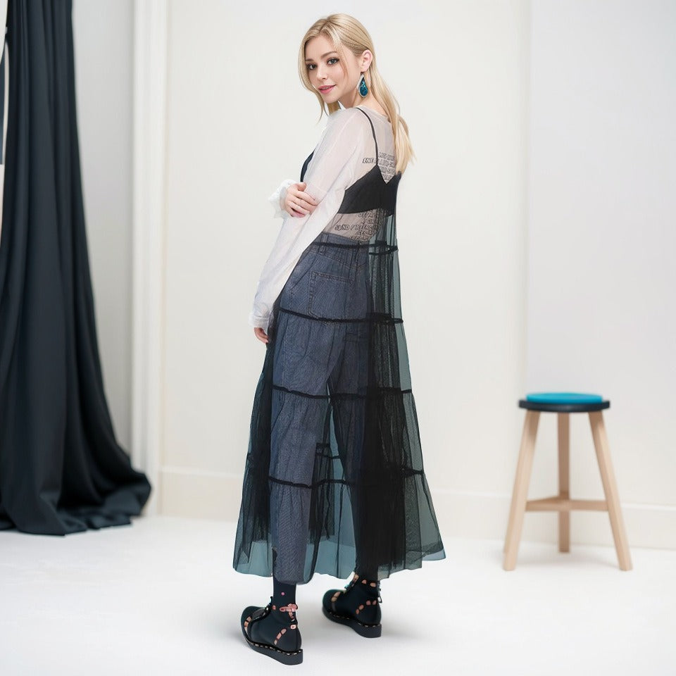 Robe Voile Noire à Superposer – Ombres en Cascade