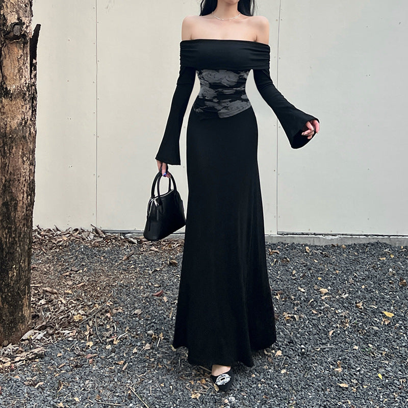 🖤 L’Étreinte de l’Ange Déchu — Robe Longue Noire Asymétrique