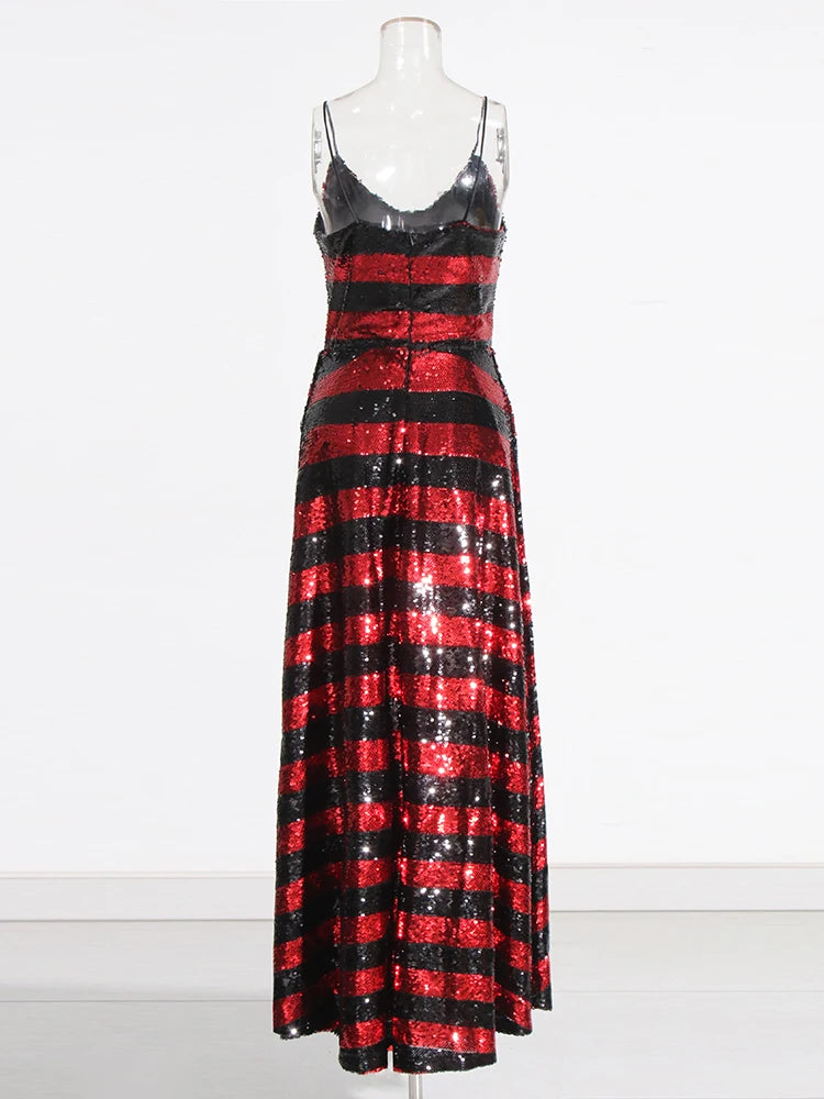 Robe longue à sequins rouge et noir – Cirque des Ombres