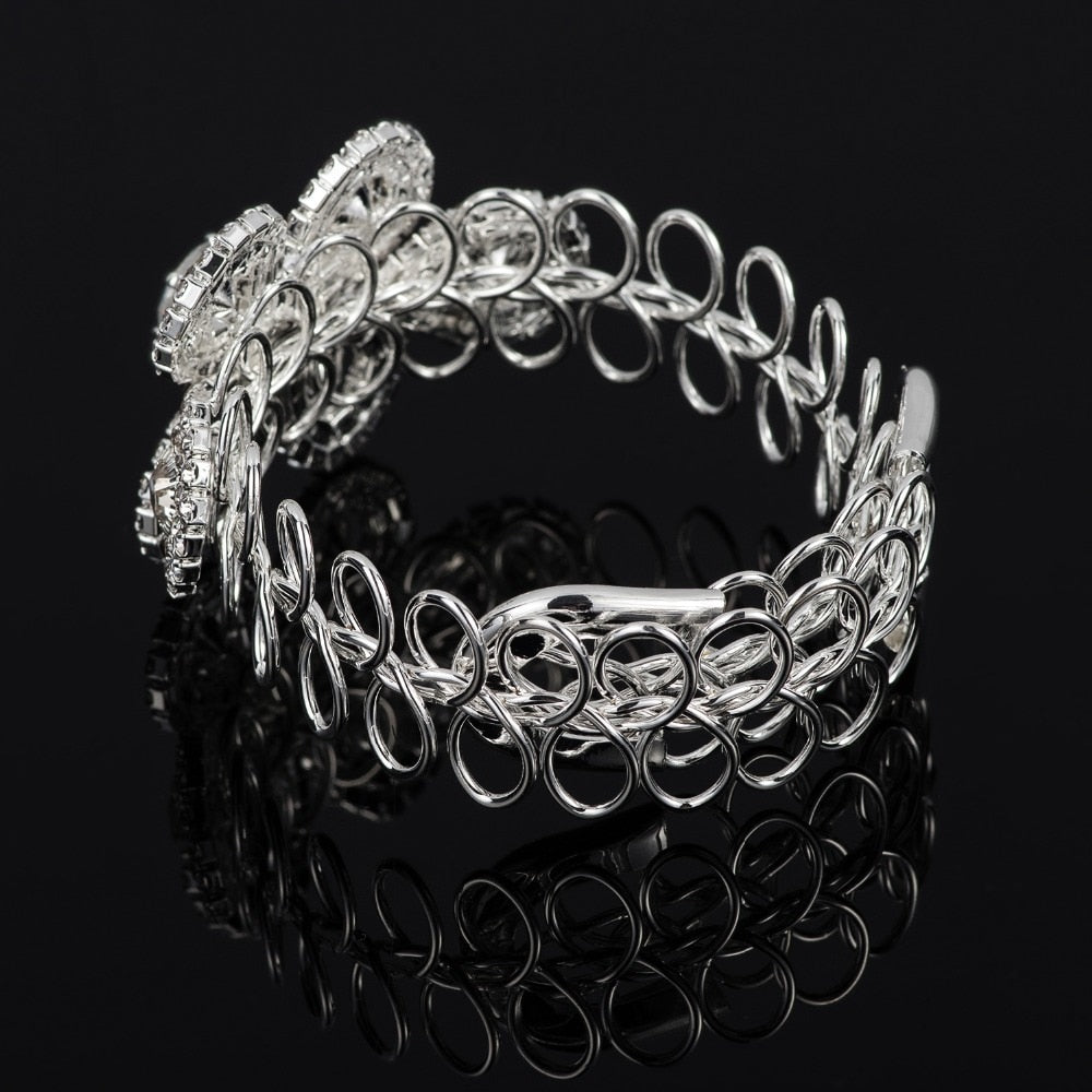 Handmade Silver Gold Color Rhinestone Chain Bracelets & Bangles Crystal Wedding Women Flower Bride Birthday Gifts