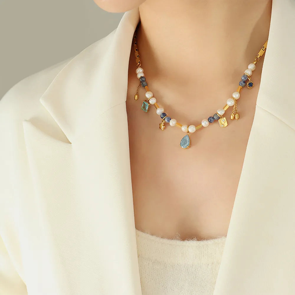 Collier Perles d’Azur – Perles d’Eau Douce & Pierres Naturelles