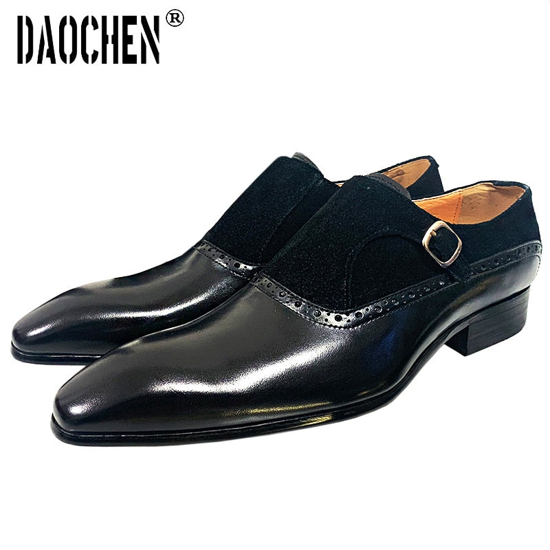 Monk des Ombres – Mocassins Homme en Cuir & Suède Bleu Nuit