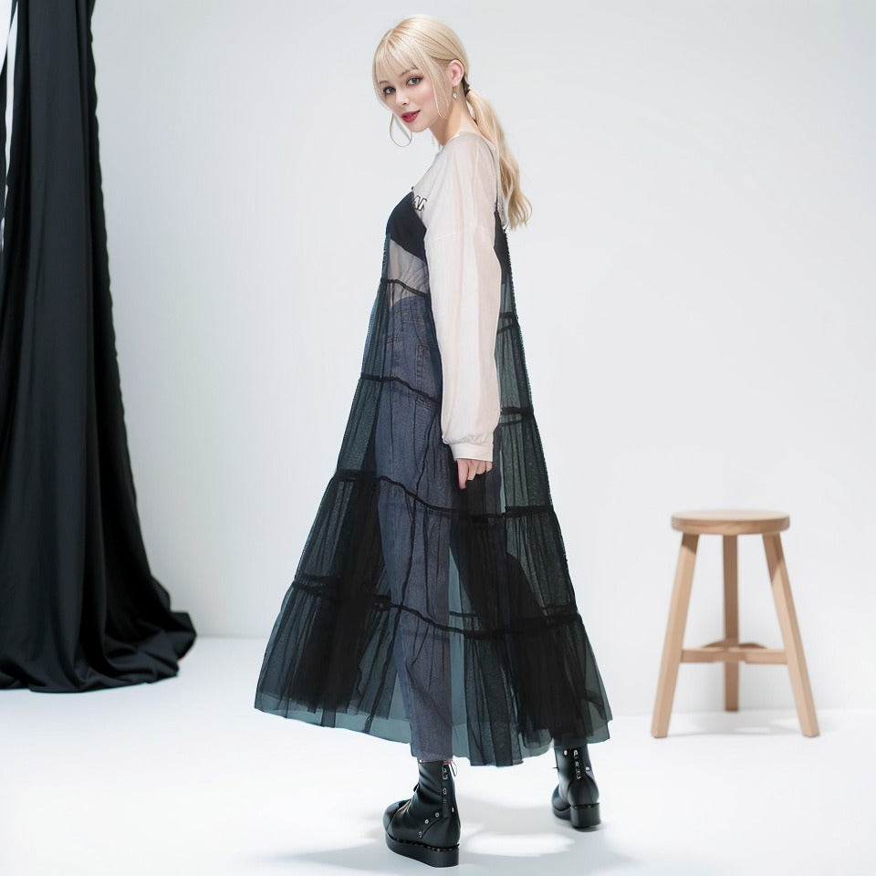 Robe Voile Noire à Superposer – Ombres en Cascade