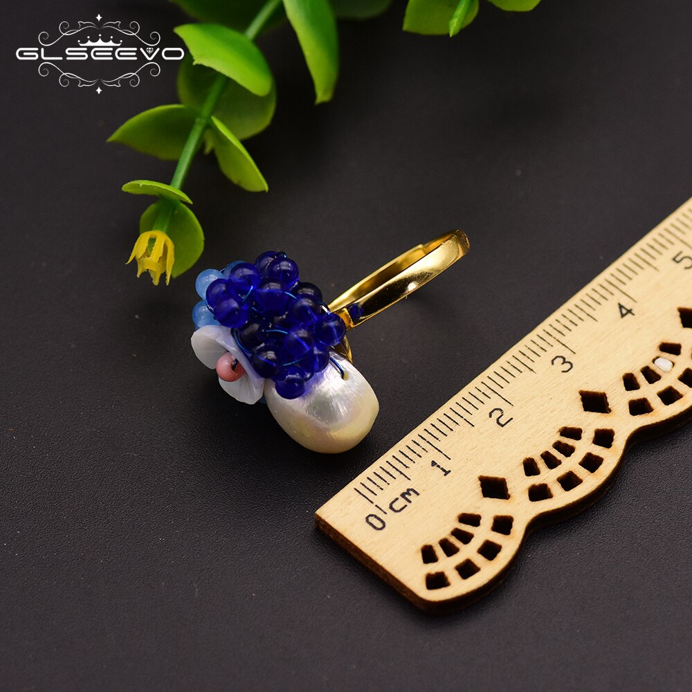 💍 Bague Fleur des Abysses – Perle naturelle & éclats bleus