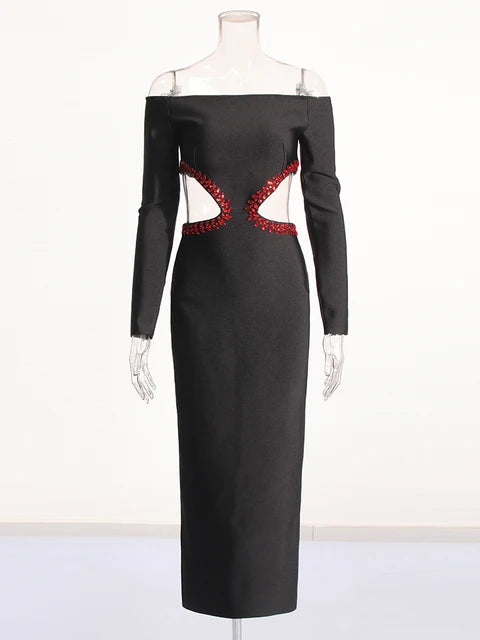 Robe Noire Vampire aux Découpes Rouge Sang