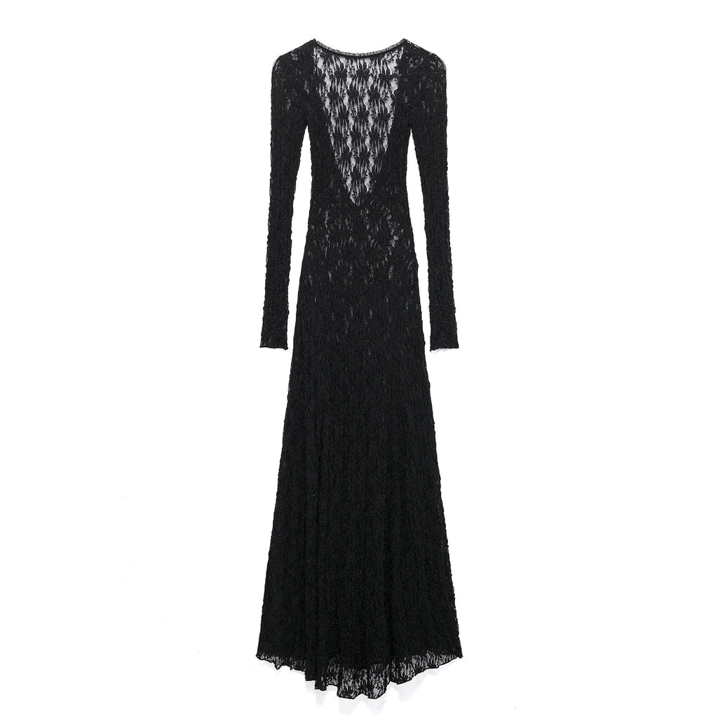Robe Nocturne en Dentelle Noire – Dos Nu & Élégance Gothique