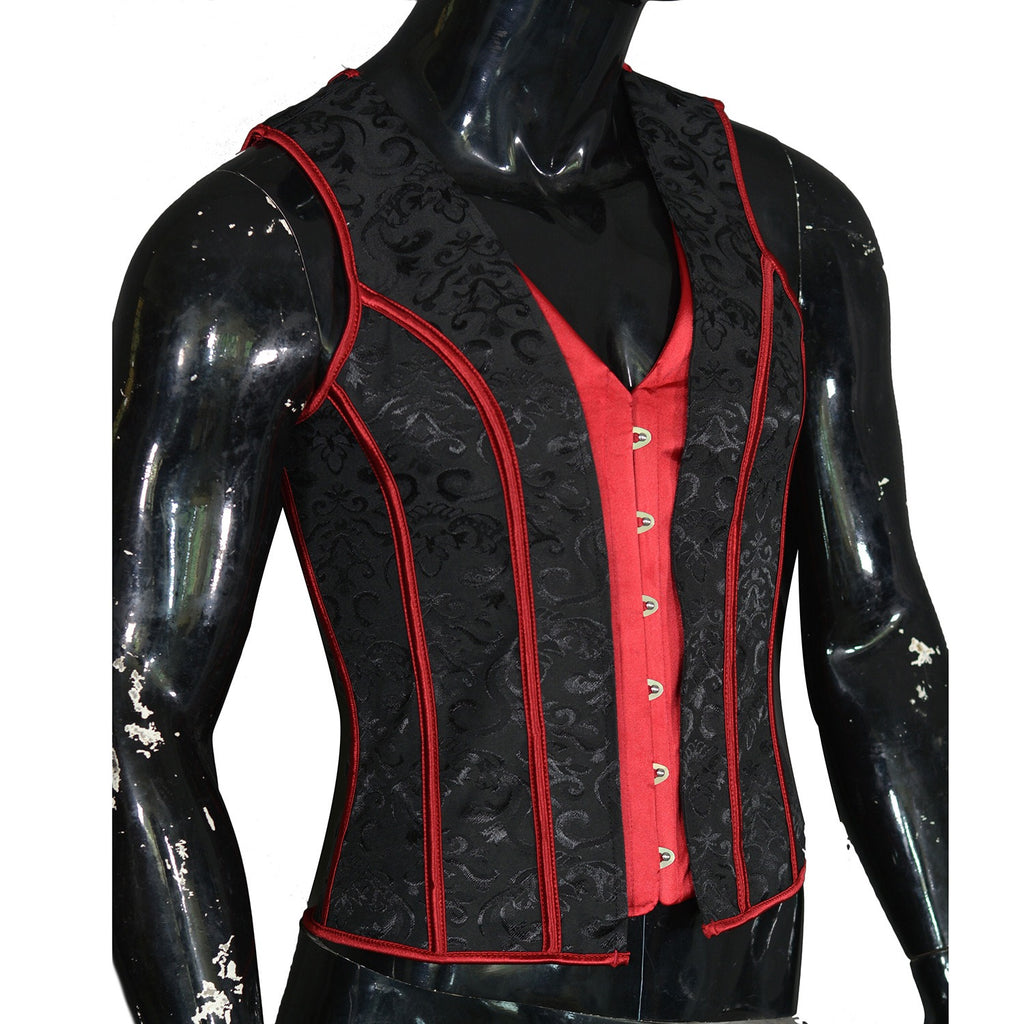 Gilet Corset Gothique Homme Noir & Rouge – Ombre Écarlate