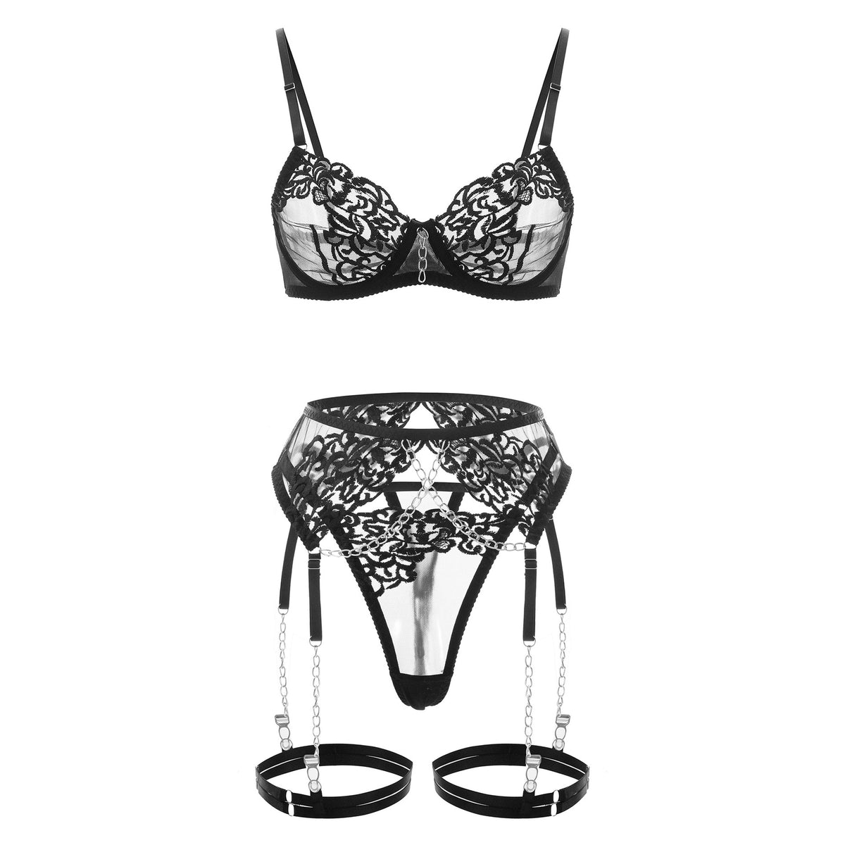 Chaînes de Minuit – Ensemble Lingerie Dentelle & Chaînes