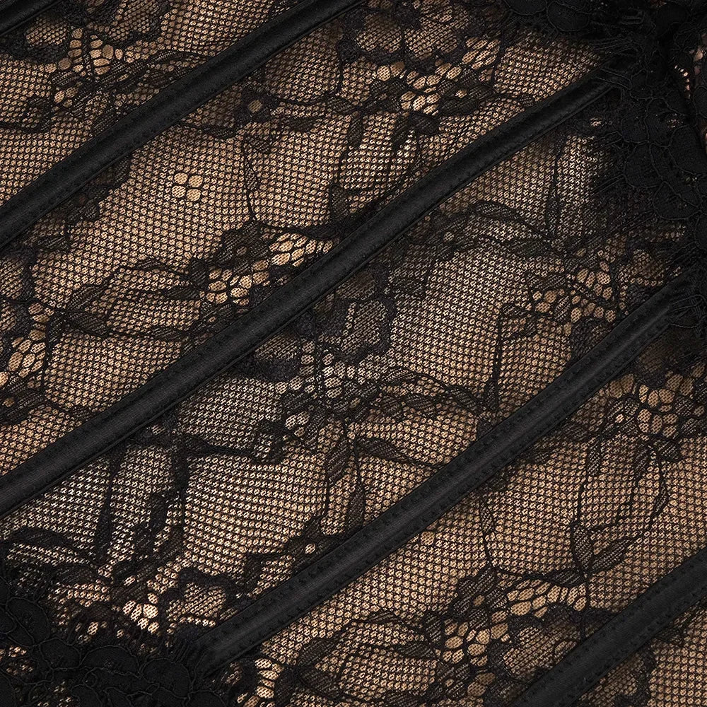 🖤 Robe longue « Mirage d’Obsidienne » – Nude & dentelle noire