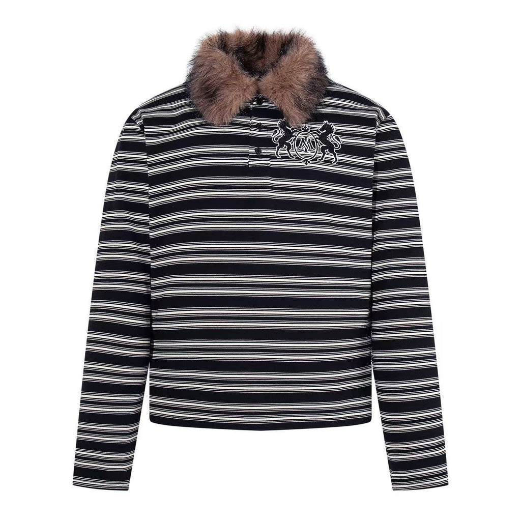 Polo rayé homme Reborn – col effet fourrure