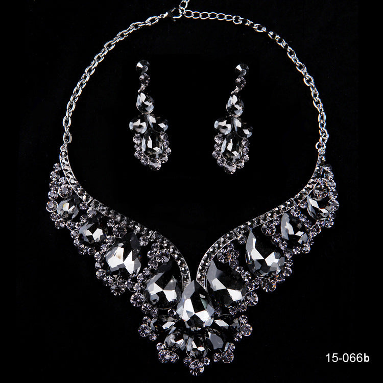Dark Nuptials Set - Crystal Necklace & Earrings