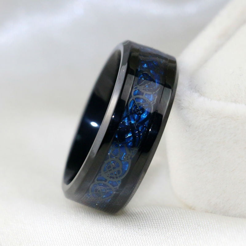Serment des Glaces – Bagues de Couple Noires & Zircon Bleu