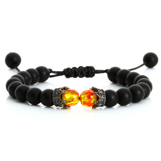 Bracelet Tissé en Pierres Noires & Éclat Ambré – Homme