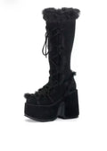 Bottes Impériales de l’Hiver Noir – Fourrure & Plateforme
