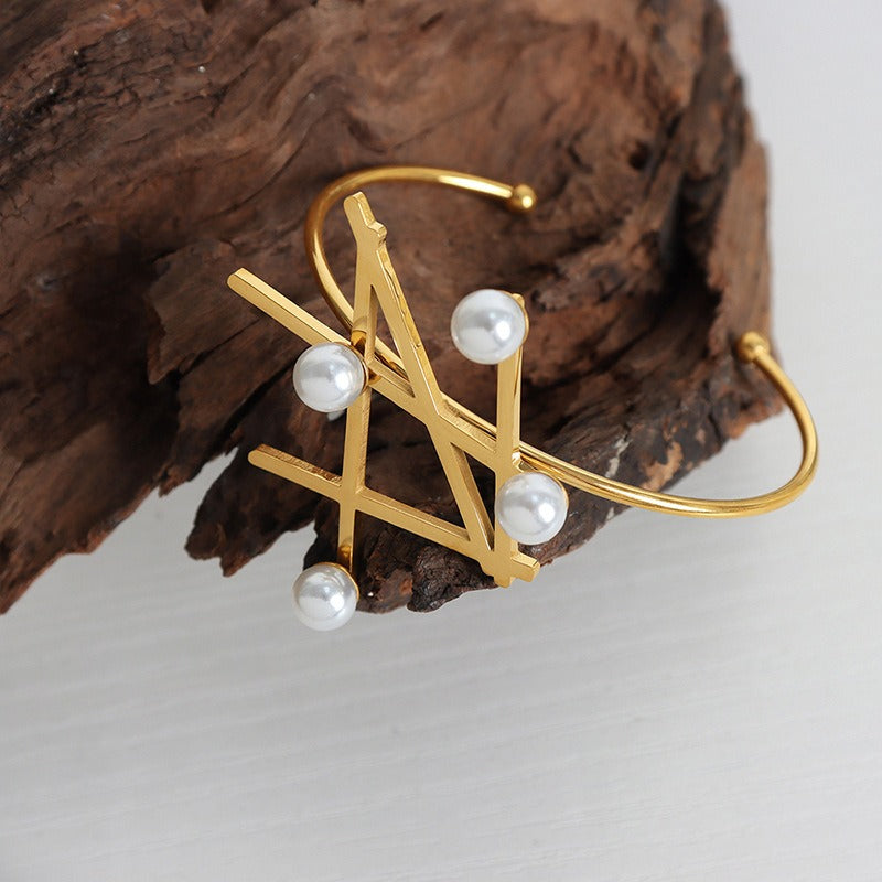 🖤 Parure « Sigil Céleste » – Bracelet & Bague Dorés aux Perles
