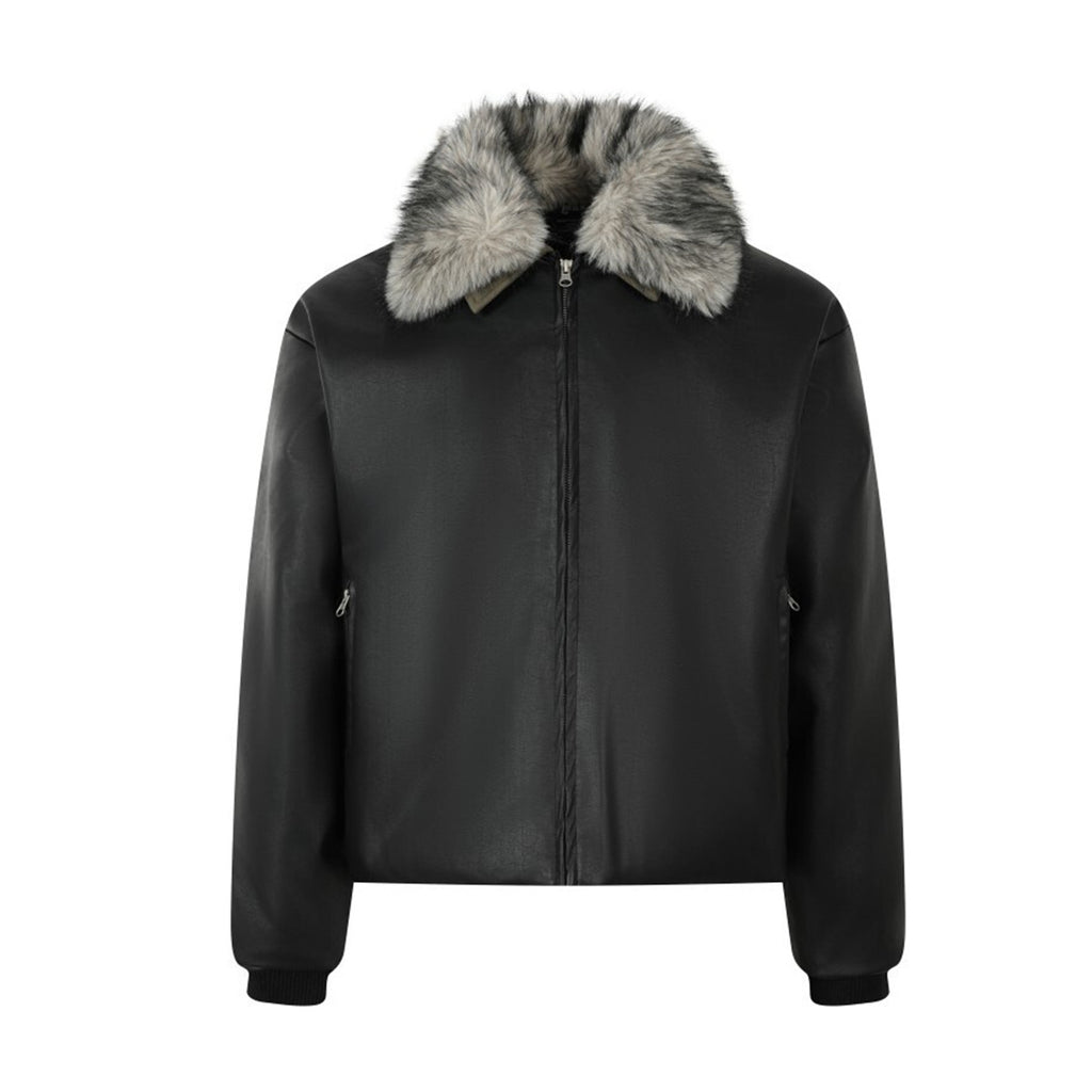 Blouson noir homme col fourrure – Élégance d’hiver