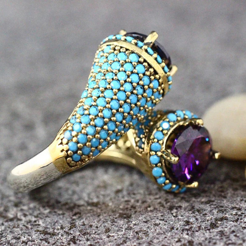 L’Œil de la Bohémienne — Bague Turquoise & Améthyste