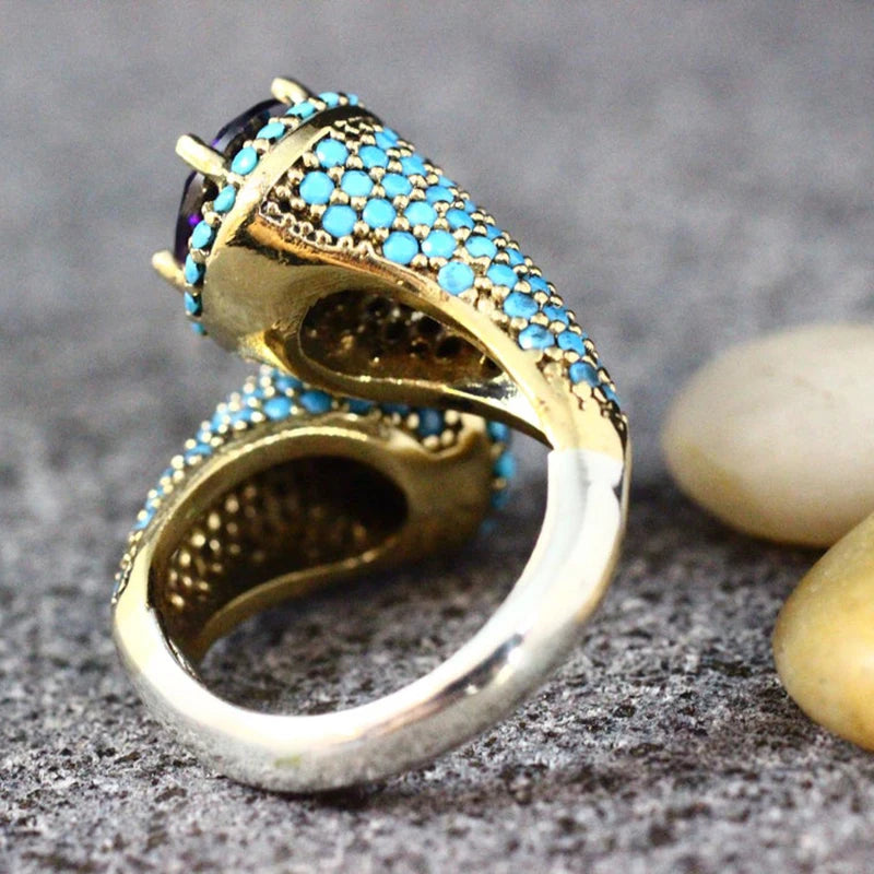 L’Œil de la Bohémienne — Bague Turquoise & Améthyste