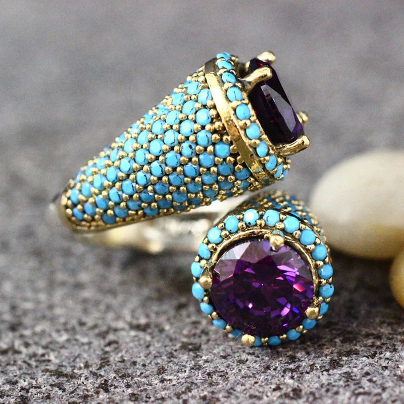 L’Œil de la Bohémienne — Bague Turquoise & Améthyste