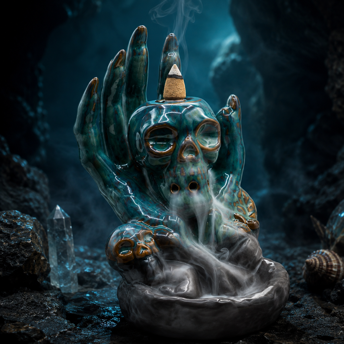 Main des Abysses – Brûleur d’Encens Backflow 🖤🌊☠️