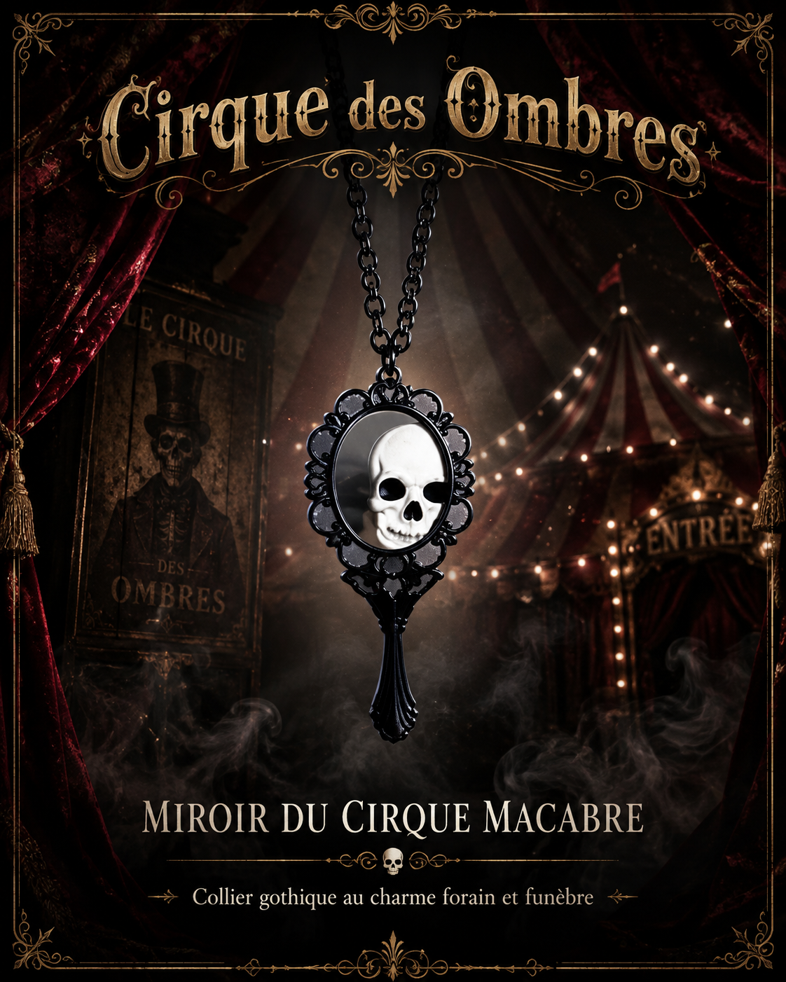 Le Miroir du Cirque Macabre – Collier Squelette Gothique