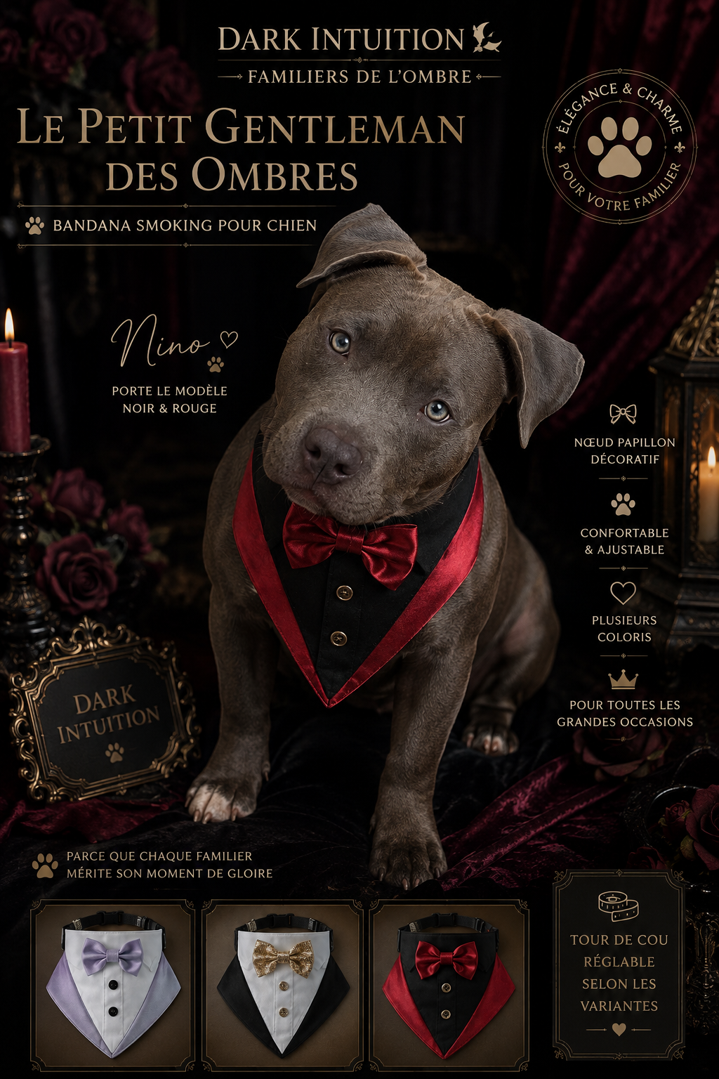 🐾 Le Petit Gentleman des Ombres – Bandana Smoking pour Chien