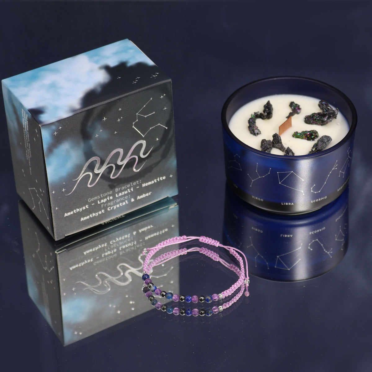 Bougie Astrologique Verseau – Bracelet de Pierres
