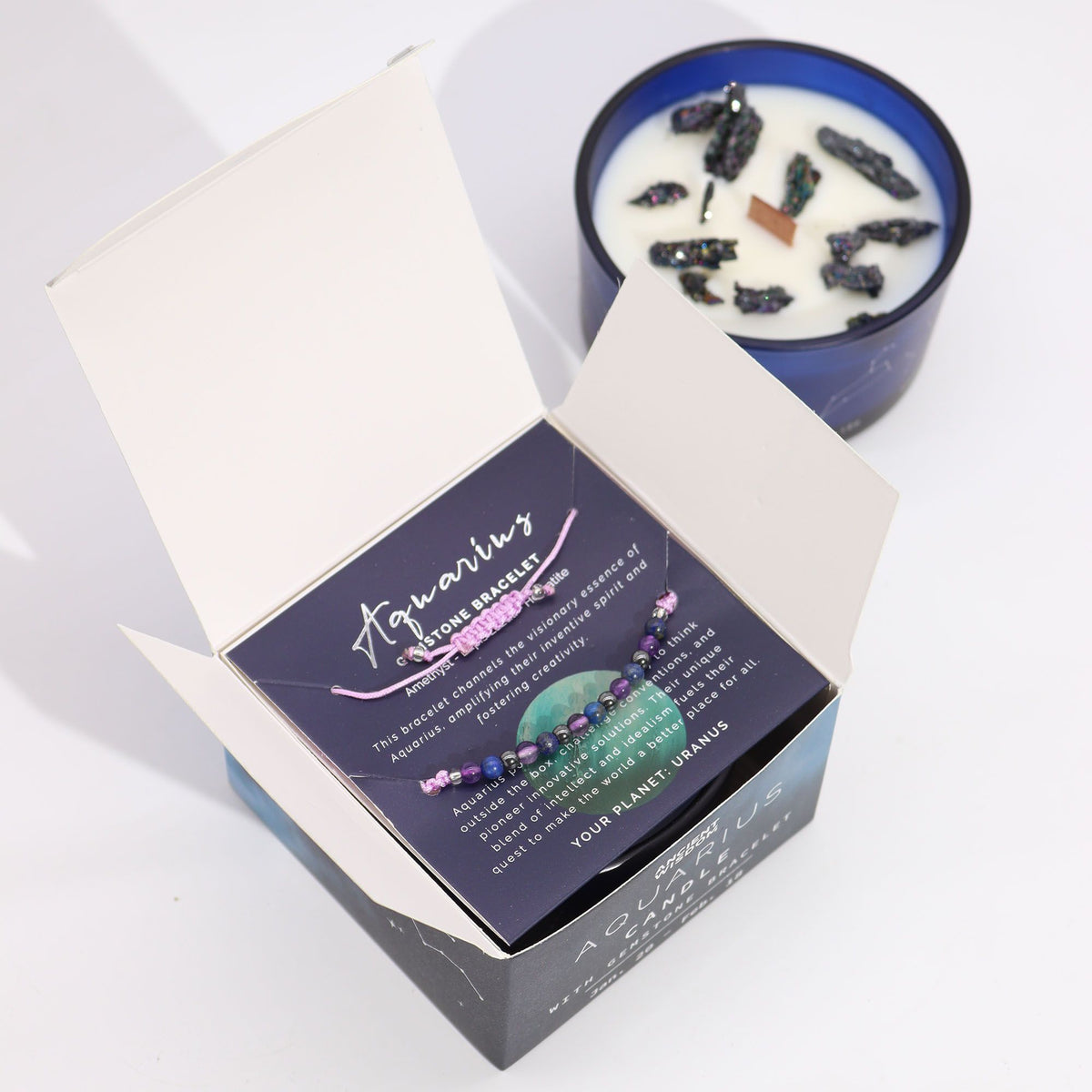 Bougie Astrologique Verseau – Bracelet de Pierres