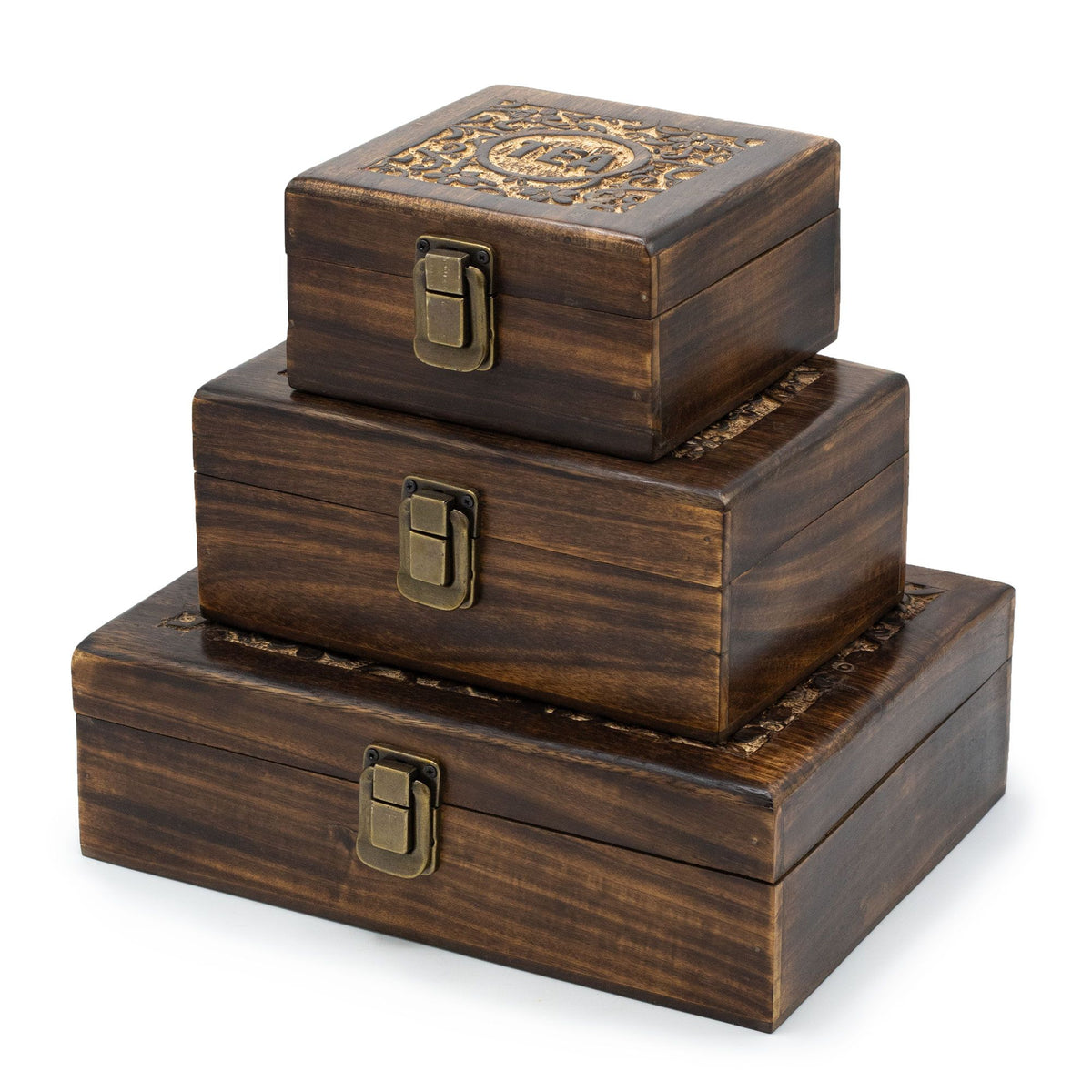 Coffret à Thé en Bois de Manguier Sculpté – 4 Compartiments