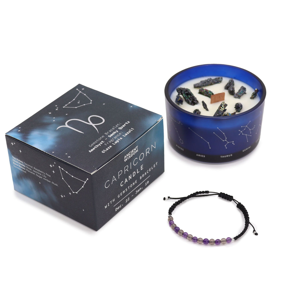 Bougie Cristal Capricorne avec Bracelet en Pierres