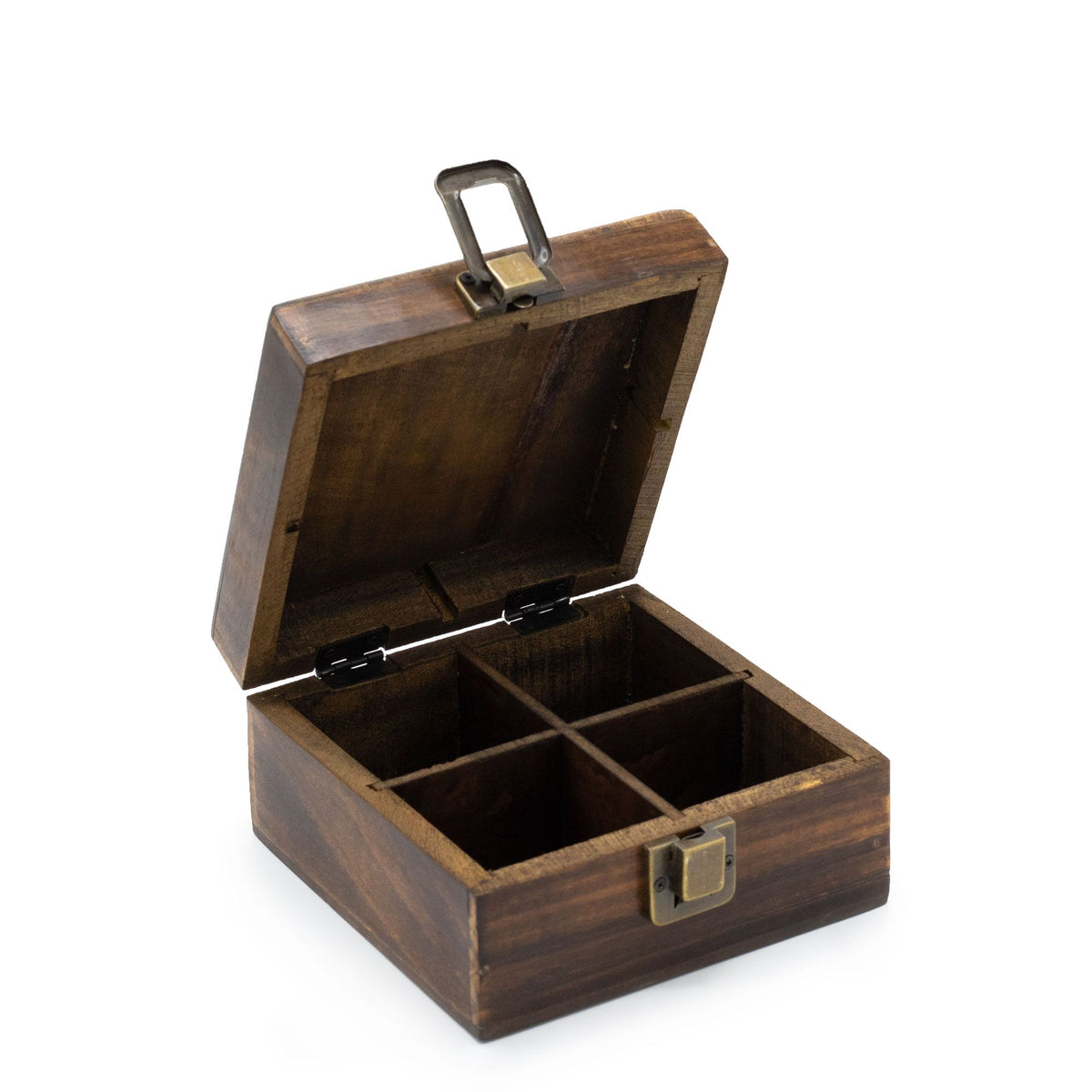 Coffret à Thé en Bois de Manguier Sculpté – 4 Compartiments