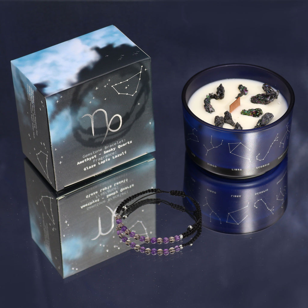 Bougie Cristal Capricorne avec Bracelet en Pierres