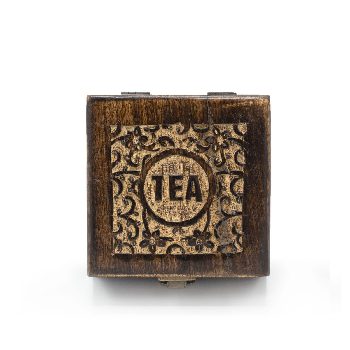 Coffret à Thé en Bois de Manguier Sculpté – 4 Compartiments