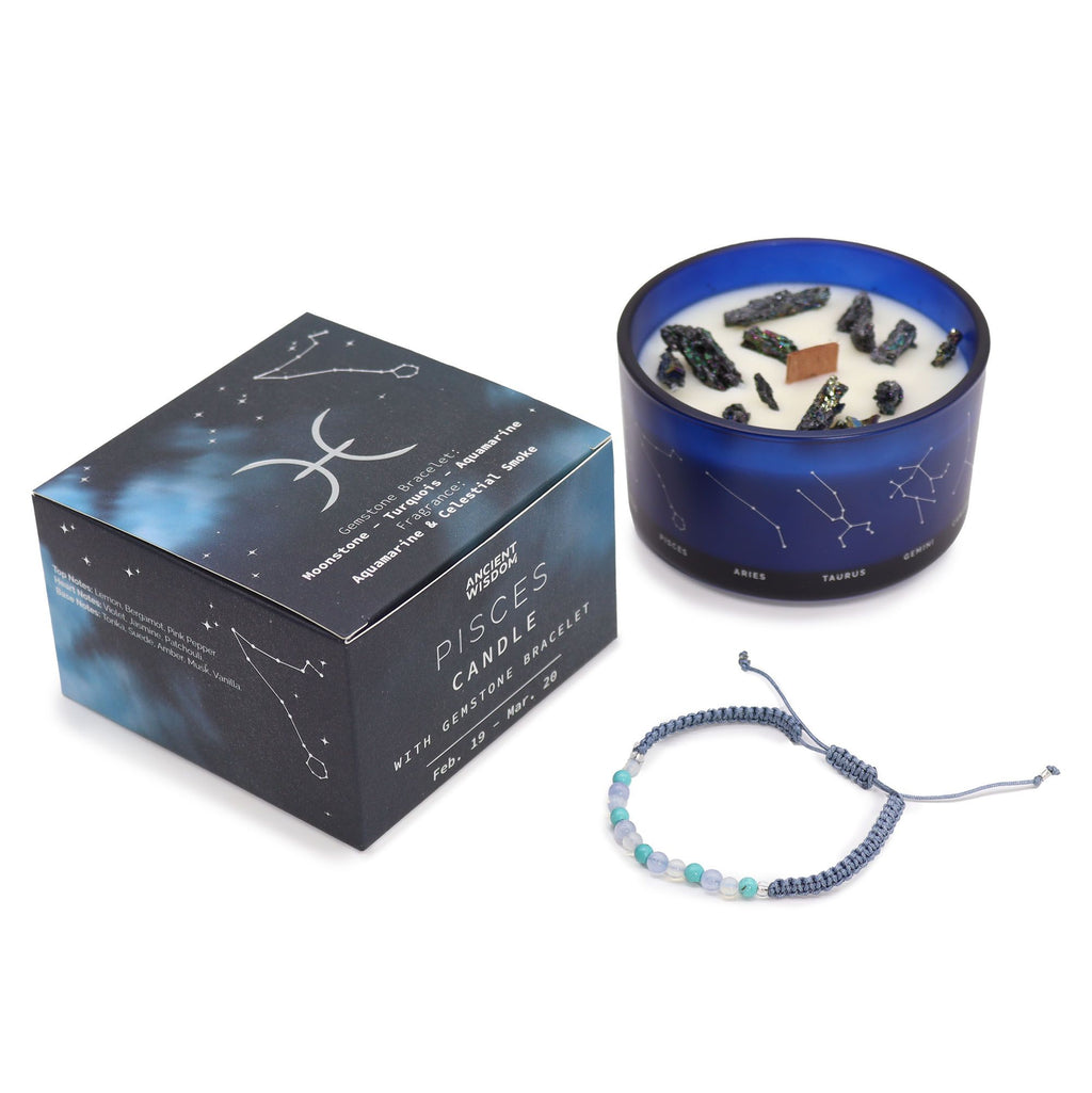 Bougie Astrologique Poissons & Bracelet en Pierres ♓🕯️